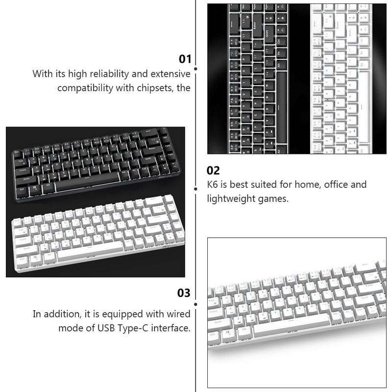 2 pcs RK855 Mechanical Keyboard Office Portable 68-key Keyboard White - Image 4