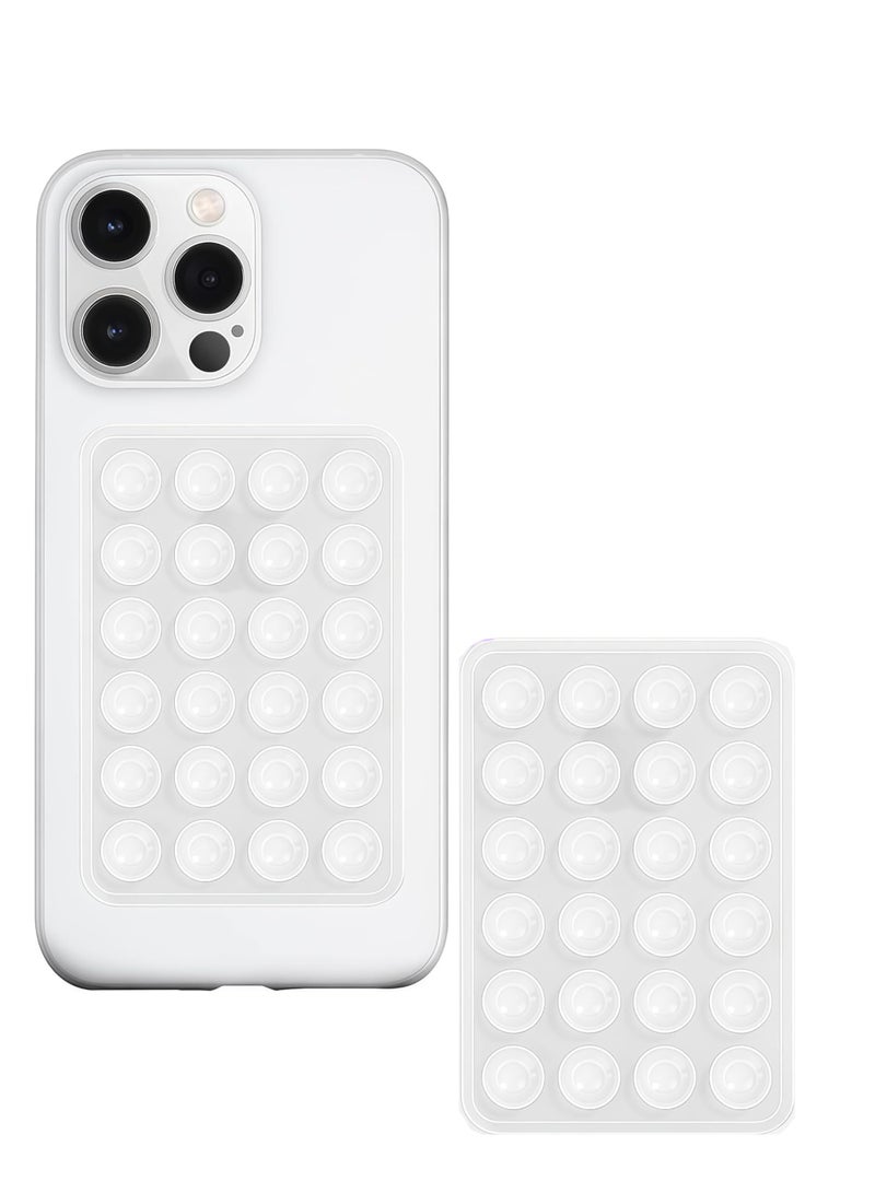 HIPOP 2pc Silicone Suction Cup Wall Stand Mat Multifunctional 24 Square Suction Phone Anti-Slip Wall Phone Holder Mount | White - Image 1