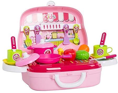 twisha enterprise pretend play carry along kitchen food play set for girls (26 pcs w/o stickers) (ice cream candy)-Pink - Image 5