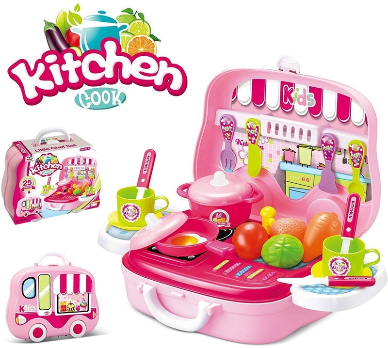 twisha enterprise pretend play carry along kitchen food play set for girls (26 pcs w/o stickers) (ice cream candy)-Pink - Image 4