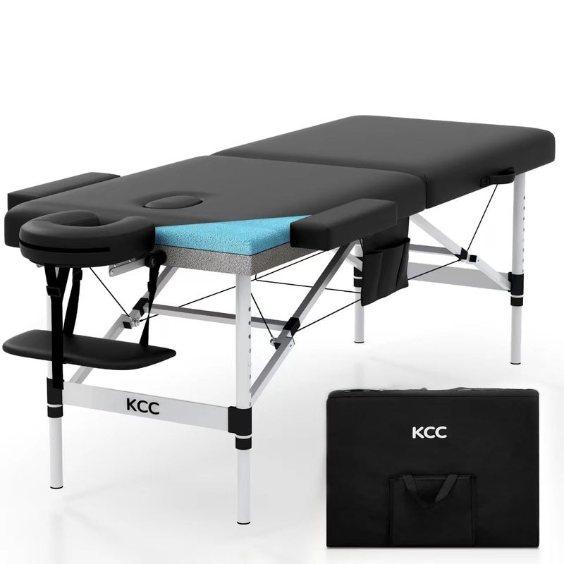 KCC Memory Foam Massage Table Premium Portable Foldable Massage Bed Height Adjustable 84 Inches Long 28 Inchs Wide Home Salon Spa Bed Tattoo Table with Accessories Carrying Case Easy Set Up