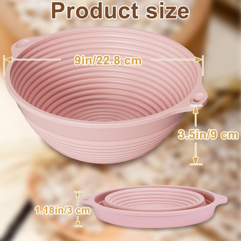 HEBEICRMY 2-Pack All-in-One Silicone Bread Proofing Baskets for Sourdough, Foldable Proofing & Baking Bowls with Dual Handles & Built-In Reinforced Rim, Oven & Dishwasher Safe, BPA-Free (Green+Pink) - Image 2