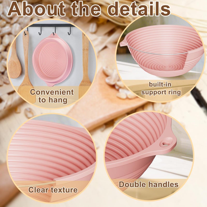 HEBEICRMY 2-Pack All-in-One Silicone Bread Proofing Baskets for Sourdough, Foldable Proofing & Baking Bowls with Dual Handles & Built-In Reinforced Rim, Oven & Dishwasher Safe, BPA-Free (Green+Pink) - Image 3