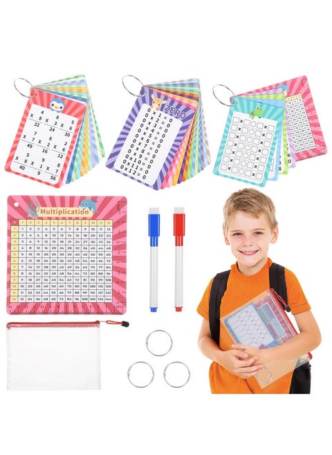 31 Pcs Multiplication Flash Cards Times Table Flash Cards, Math Problems From Easy To Hard, Multiplication Chart With 2 Dry Erase Markers 3 Rings Math Flashcards For 1St To 3Rd Grades