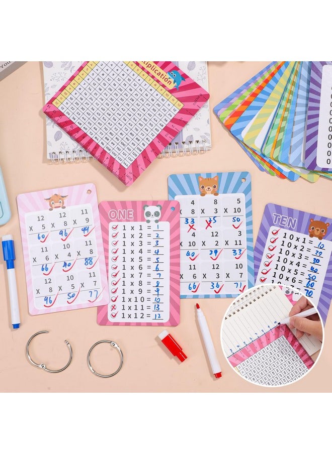 BESARME - 31 Pcs Multiplication Flash Cards Times Table Flash Cards, Math Problems From Easy To Hard, Multiplication Chart With 2 Dry Erase Markers 3 Rings Math Flashcards For 1St To 3Rd Grades - Image 1