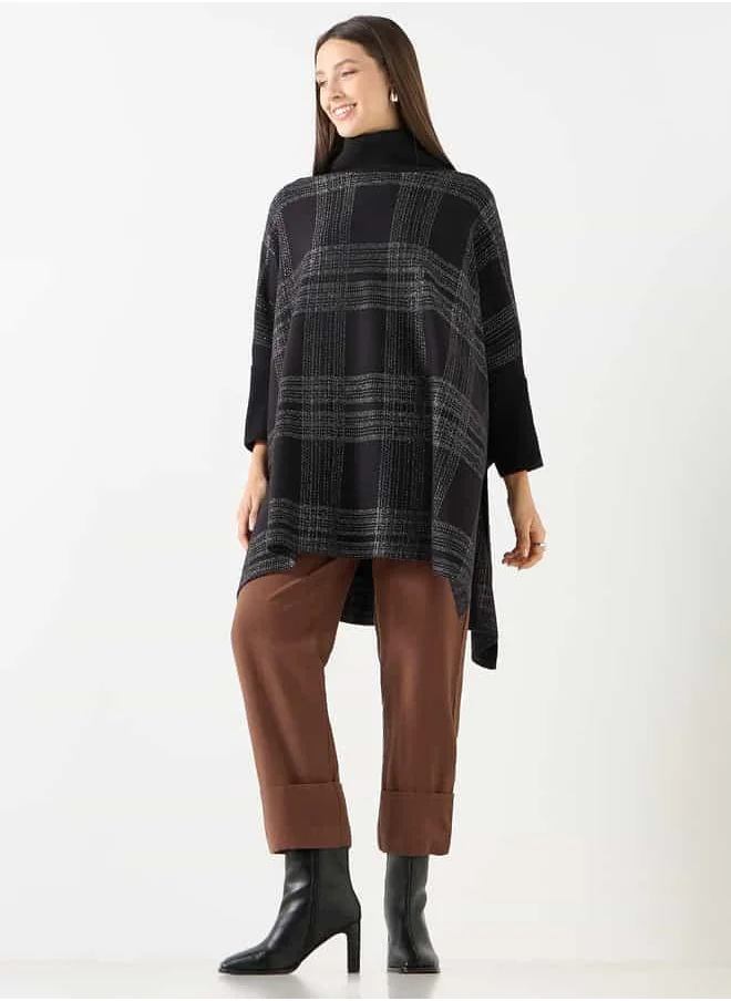 Iconic Iconic Checked Poncho with High Neck