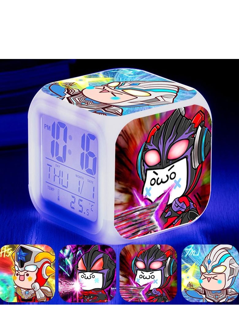 KUYING - Ultraman Cartoon Cute Game Surrounding Children LED Digital Colorful Luminous Night Light Alarm Clock - Image 1