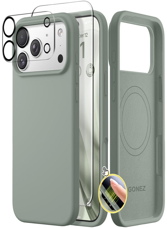 GONEZ Magnetic for iPhone 17 Pro Case, Compatible with MagSafe, [Screen Protector + Camera Lens Protector], Liquid Silicone Anti-Scratch Shockproof Protective Phone Case 6.3 inch, Calke Green - Image 1