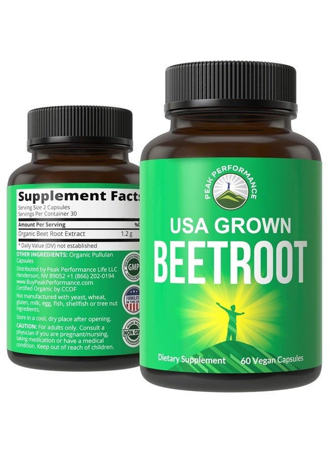 Peak Performance Beet Root Vegan Capsules. USA Grown Beets Juice Powder Super Food Pills 1200 mg. Nitric Oxide Energy Boosting Beetroot Polyphenol Support Supplement - Image 1