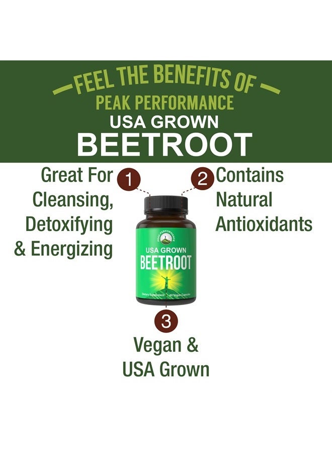 Peak Performance Beet Root Vegan Capsules. USA Grown Beets Juice Powder Super Food Pills 1200 mg. Nitric Oxide Energy Boosting Beetroot Polyphenol Support Supplement - Image 2