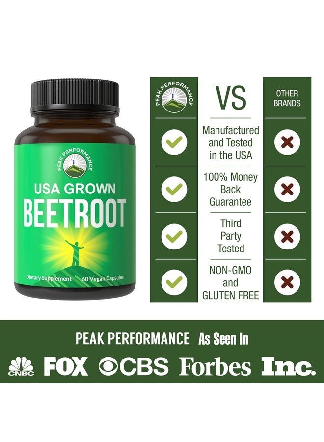 Peak Performance Beet Root Vegan Capsules. USA Grown Beets Juice Powder Super Food Pills 1200 mg. Nitric Oxide Energy Boosting Beetroot Polyphenol Support Supplement - Image 3