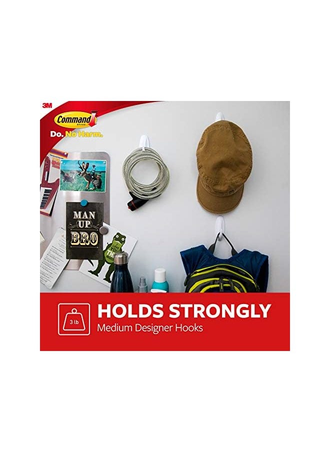 Command - Designer Medium Hooks Holds 1.3 Kg Each Hook White Color Organize Decoration No Tools Holds Strongly Damage Free Hanging 2 Hooks Plus 3 Strips/Pack - Image 1