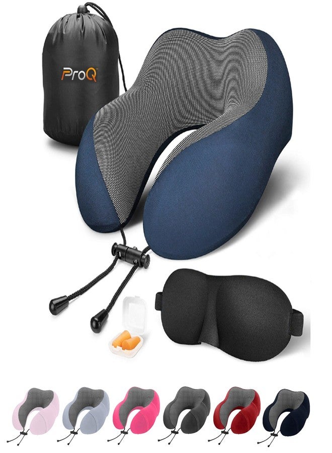 ProQ Neck Pillow for Travelling - Travel Pillow for Flights - Memory Foam Neck Pillow - Travel Neck Rest Pillows - Traveling Pillow for Men, Women Travelling Accessories, Lightweight, Portable, Blue - Image 1