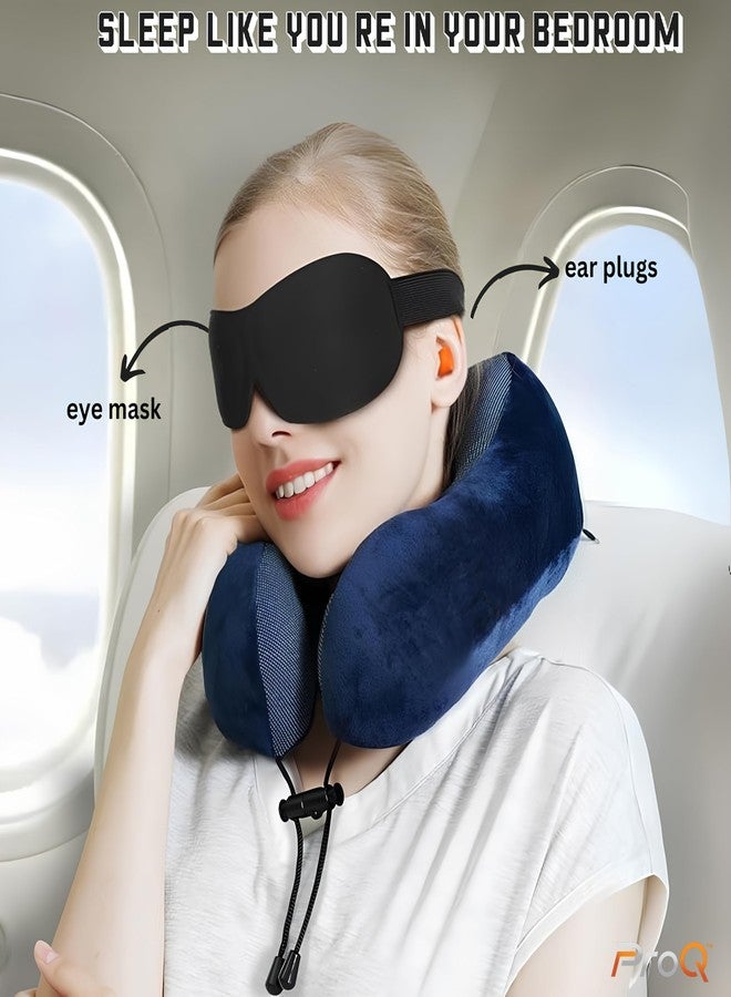 ProQ Neck Pillow for Travelling - Travel Pillow for Flights - Memory Foam Neck Pillow - Travel Neck Rest Pillows - Traveling Pillow for Men, Women Travelling Accessories, Lightweight, Portable, Blue - Image 2