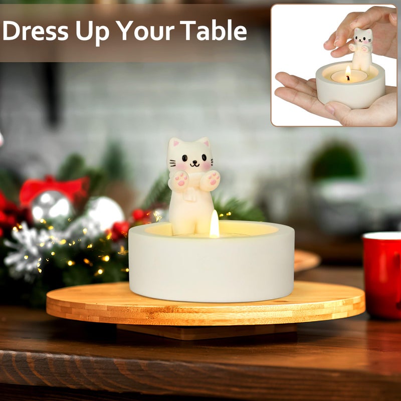 Teppellze Cat Candle Holder Cute Kitty Cartoon Kitten Candle Holder Warming Paws Plaster Handmade Tea Light Candle Sticks Holder Home Decor Gifts for Cat Lovers with Keychain for Free. - Image 4