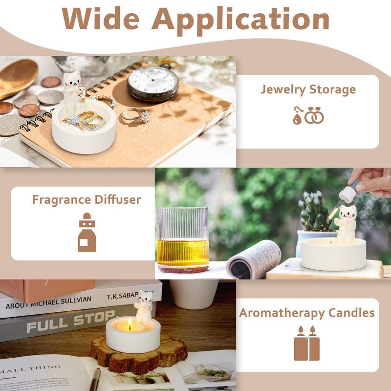 Teppellze Cat Candle Holder Cute Kitty Cartoon Kitten Candle Holder Warming Paws Plaster Handmade Tea Light Candle Sticks Holder Home Decor Gifts for Cat Lovers with Keychain for Free. - Image 3