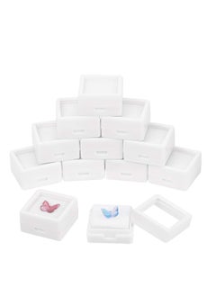 Mini Square Acrylic Jewelry Box 36 Pack White Gemstone Display Box Container with Clear Top Lids and Sponge for Festival Gems Coins Jewelry Packing