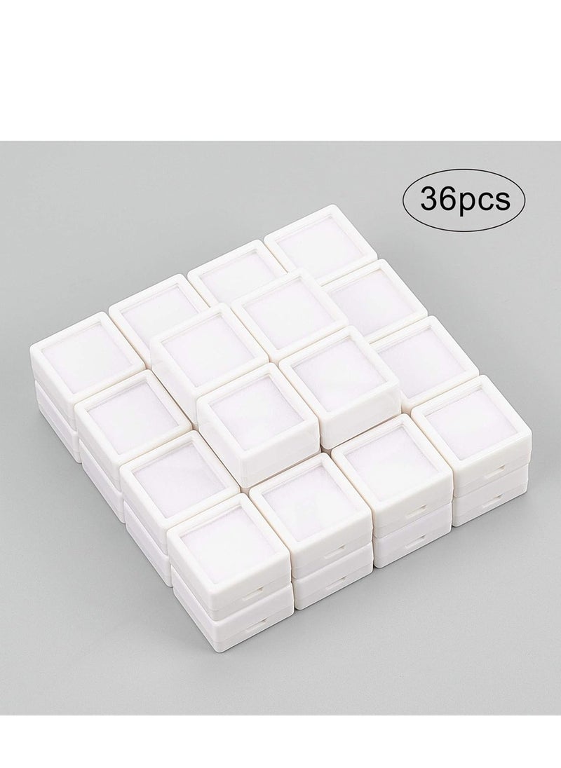 KASTWAVE - Mini Square Acrylic Jewelry Box 36 Pack White Gemstone Display Box Container with Clear Top Lids and Sponge for Festival Gems Coins Jewelry Packing - Image 1