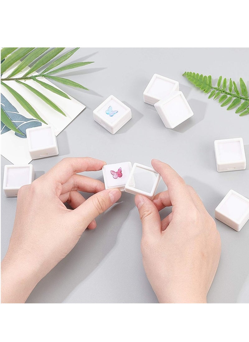 KASTWAVE - Mini Square Acrylic Jewelry Box 36 Pack White Gemstone Display Box Container with Clear Top Lids and Sponge for Festival Gems Coins Jewelry Packing - Image 1