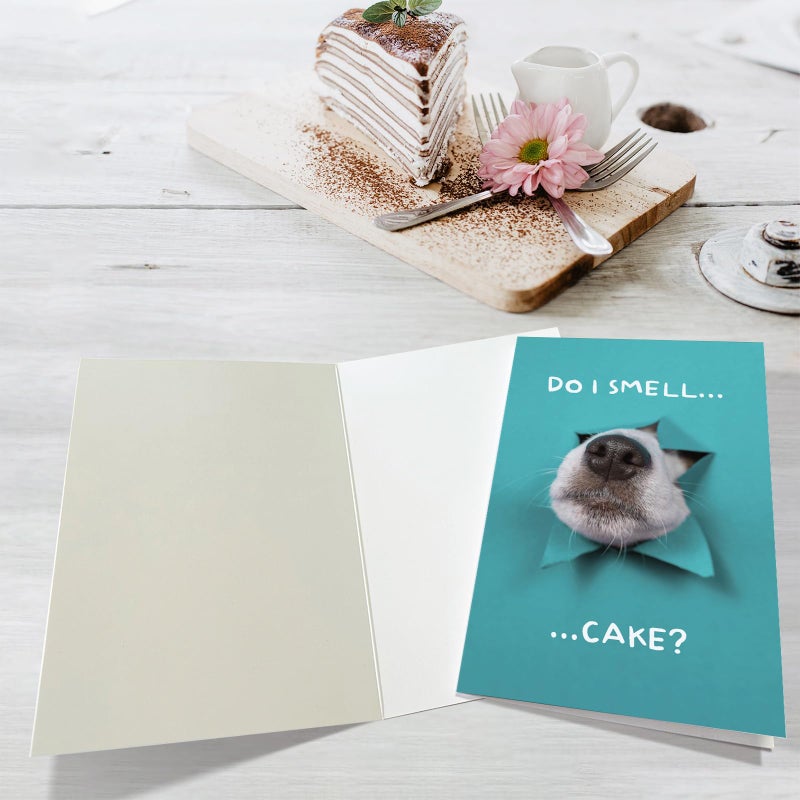 Obbyidk Funny Dog Birthday Cake Card, Cute Birthday Card from Dogs, Humor Dog Peeking Through Card, Do I Smell... Cake? - Image 3