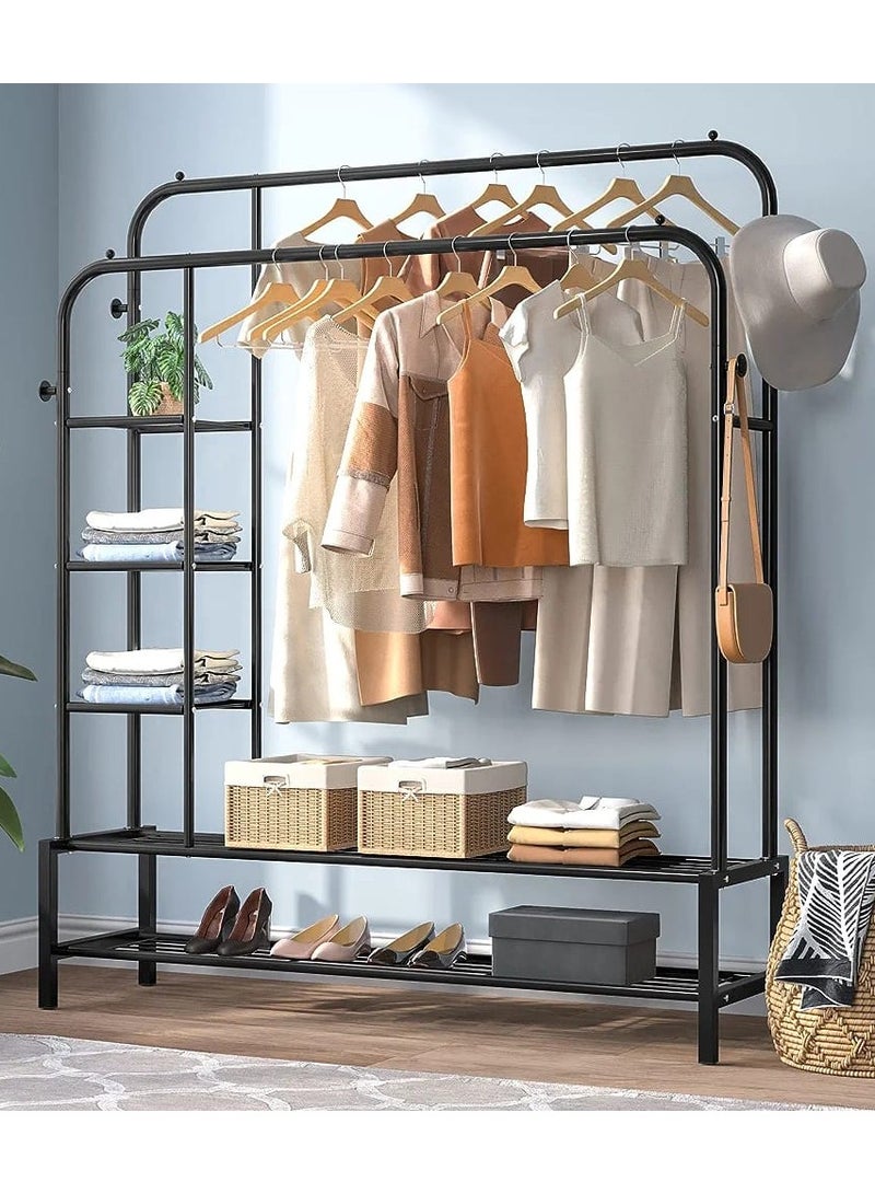 DubaiGallery Double Rods Portable Garment Rack for Hanging clothes, 49.6 * 62.2 Inch Metal Clothing Rack with Bottom Shelves - Image 2