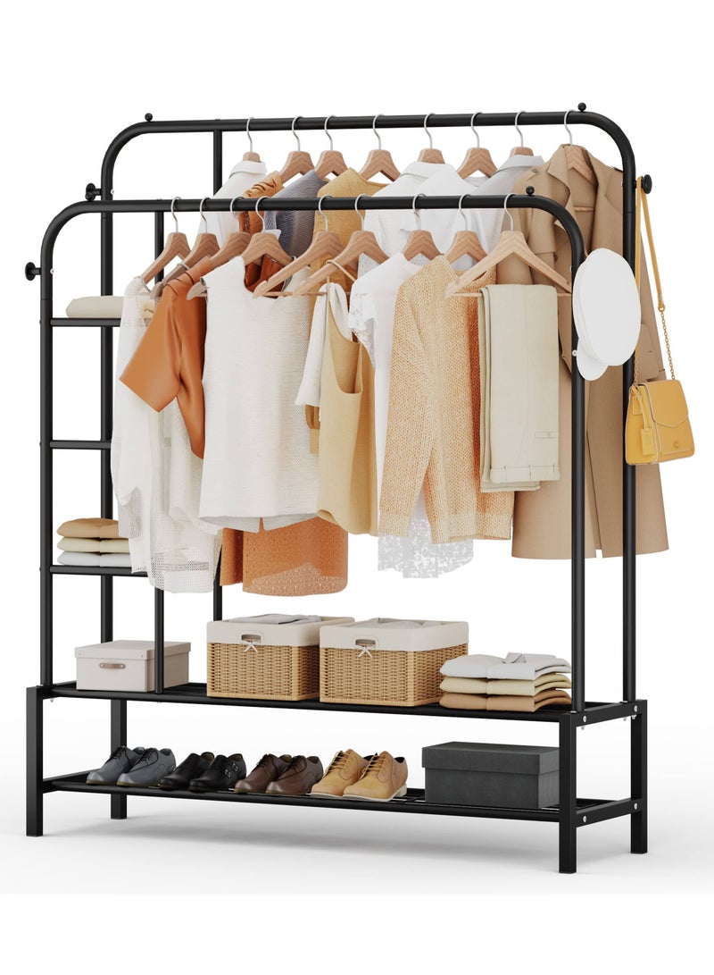 DubaiGallery Double Rods Portable Garment Rack for Hanging clothes, 49.6 * 62.2 Inch Metal Clothing Rack with Bottom Shelves - Image 1