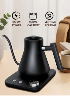edoolffe Gooseneck Kettle Pour Over Kettle Electric Coffee Kettle Knob Temperature Adjustment with Digital Display Automatic Insulation Stainless Steel 1200W Quick Heating 0.9L for Home and Office Matte Black  - Image 2