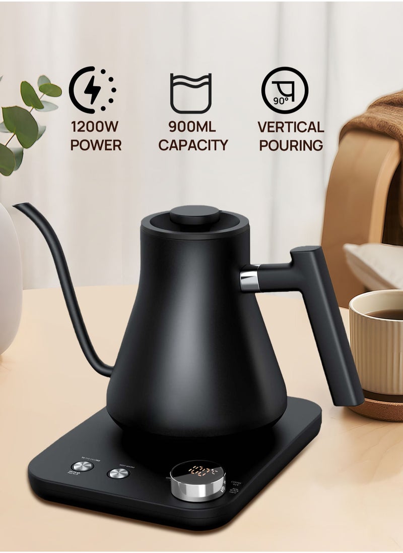 edoolffe Gooseneck Kettle Pour Over Kettle Electric Coffee Kettle Knob Temperature Adjustment with Digital Display Automatic Insulation Stainless Steel 1200W Quick Heating 0.9L for Home and Office Matte Black  - Image 2
