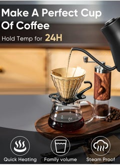 edoolffe Gooseneck Kettle Pour Over Kettle Electric Coffee Kettle Knob Temperature Adjustment with Digital Display Automatic Insulation Stainless Steel 1200W Quick Heating 0.9L for Home and Office Matte Black  - Image 4