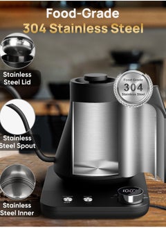 edoolffe Gooseneck Kettle Pour Over Kettle Electric Coffee Kettle Knob Temperature Adjustment with Digital Display Automatic Insulation Stainless Steel 1200W Quick Heating 0.9L for Home and Office Matte Black  - Image 5