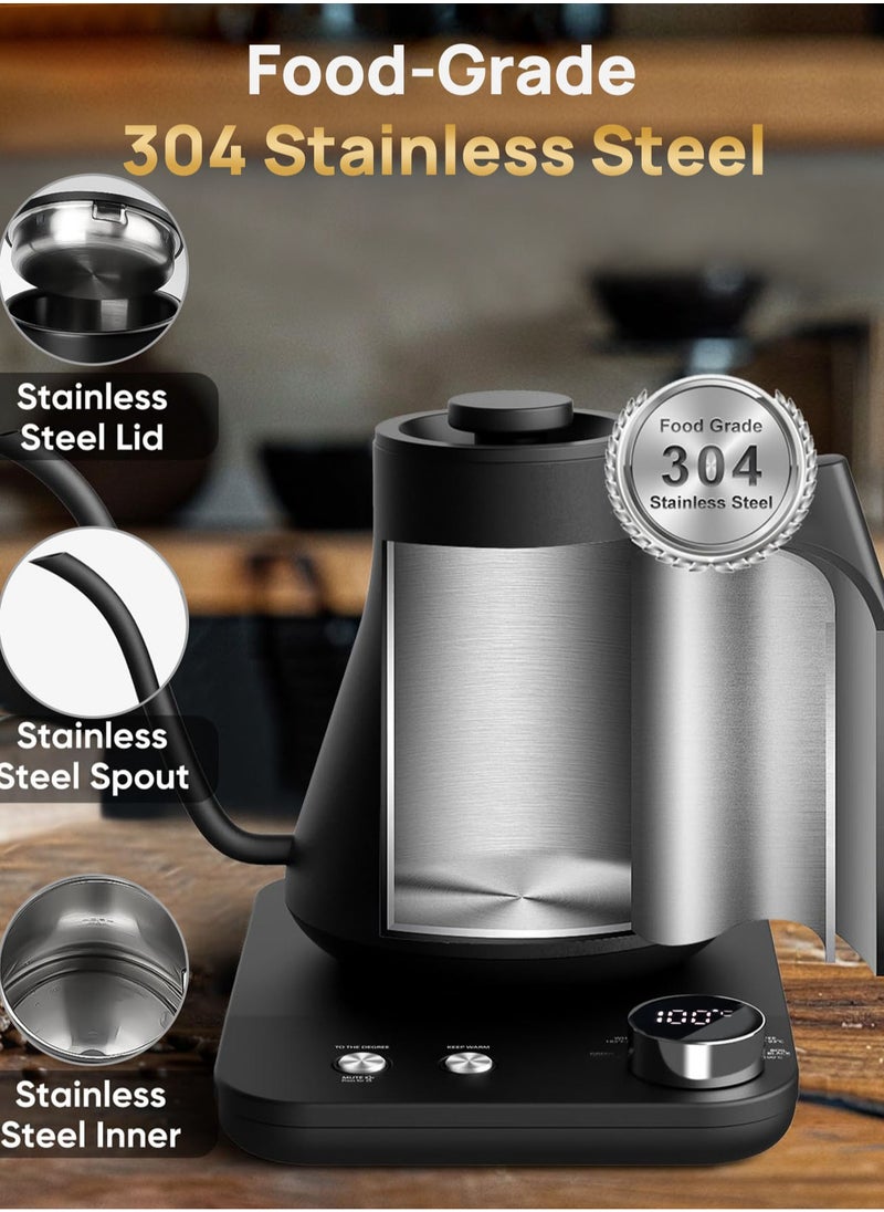edoolffe Gooseneck Kettle Pour Over Kettle Electric Coffee Kettle Knob Temperature Adjustment with Digital Display Automatic Insulation Stainless Steel 1200W Quick Heating 0.9L for Home and Office Matte Black  - Image 5