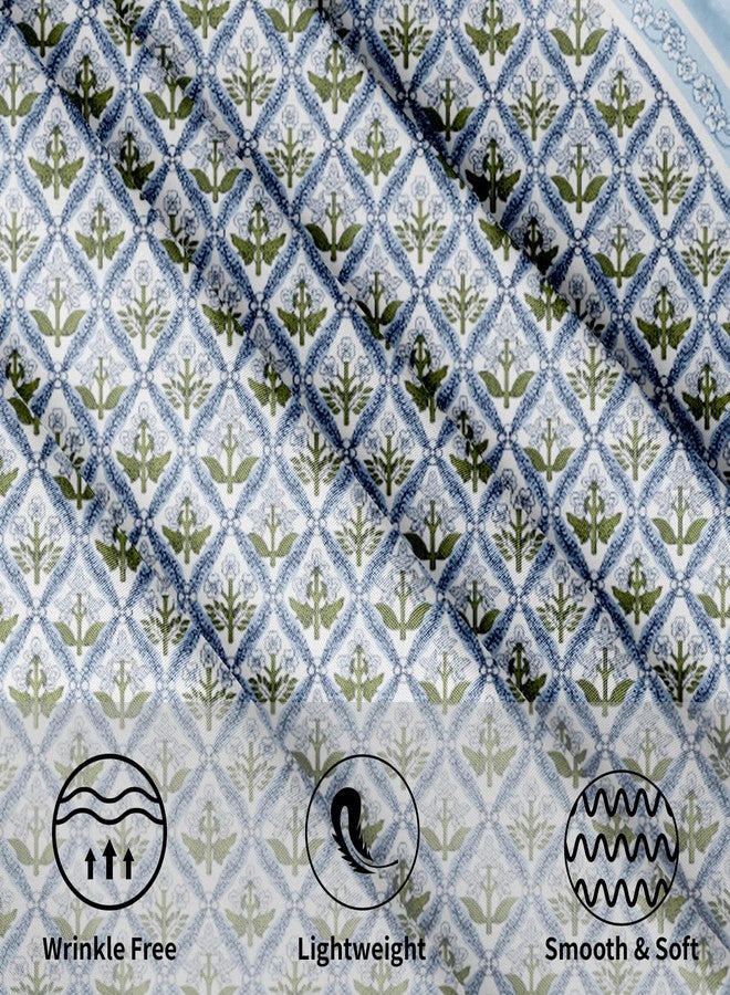 Anyako Blue and Green Tablecloth Round Tablecloth Boho Blue Flowers Table Cloth 60 Inch French Blue Block Print Table Cover Bohemian Tablecover Reusable Polyester for Kitchen Dining Home Outdoor Decor - Image 3