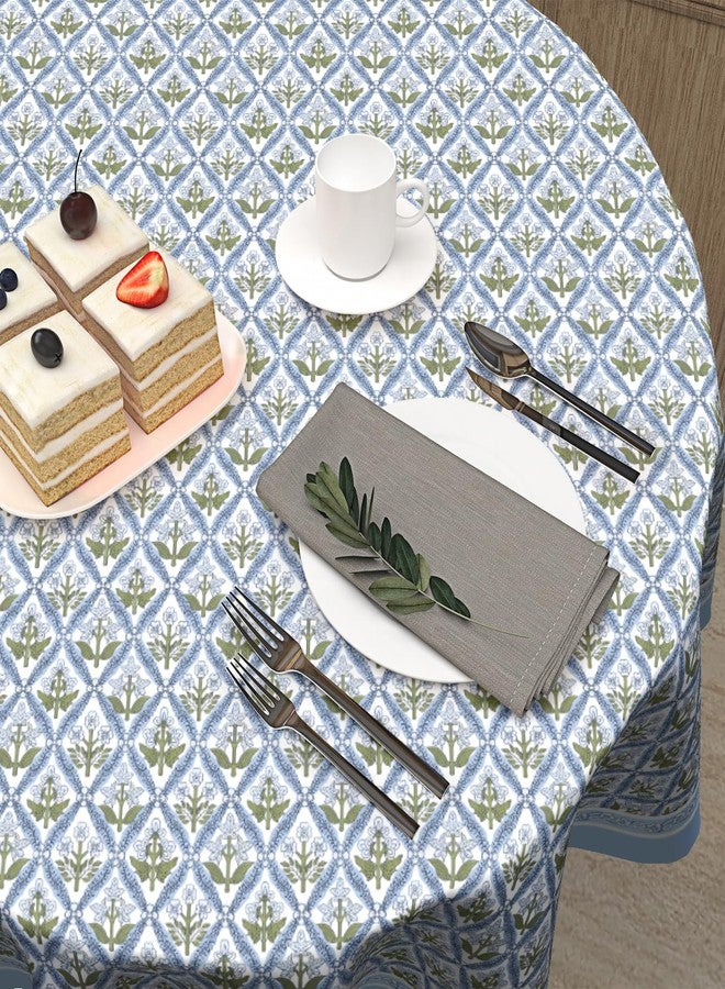 Anyako Blue and Green Tablecloth Round Tablecloth Boho Blue Flowers Table Cloth 60 Inch French Blue Block Print Table Cover Bohemian Tablecover Reusable Polyester for Kitchen Dining Home Outdoor Decor - Image 5