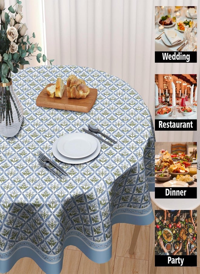 Anyako Blue and Green Tablecloth Round Tablecloth Boho Blue Flowers Table Cloth 60 Inch French Blue Block Print Table Cover Bohemian Tablecover Reusable Polyester for Kitchen Dining Home Outdoor Decor - Image 4