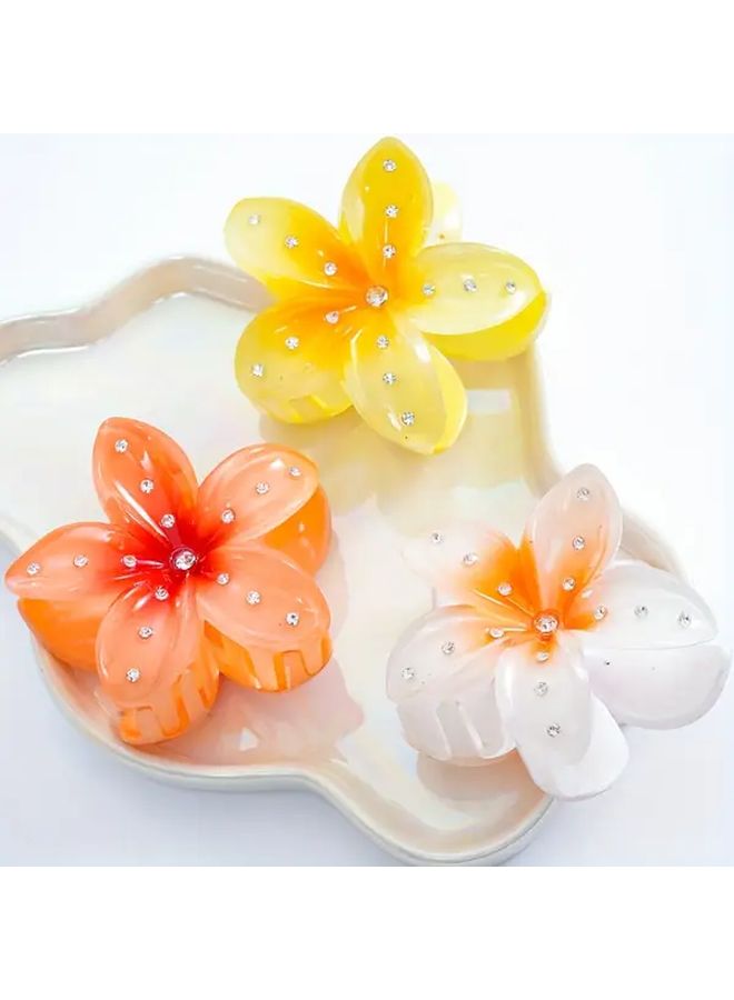 White Orange Yellow Rhinestone Frangipani Hair Clips Firm Grip Hair Accessories - Image 3