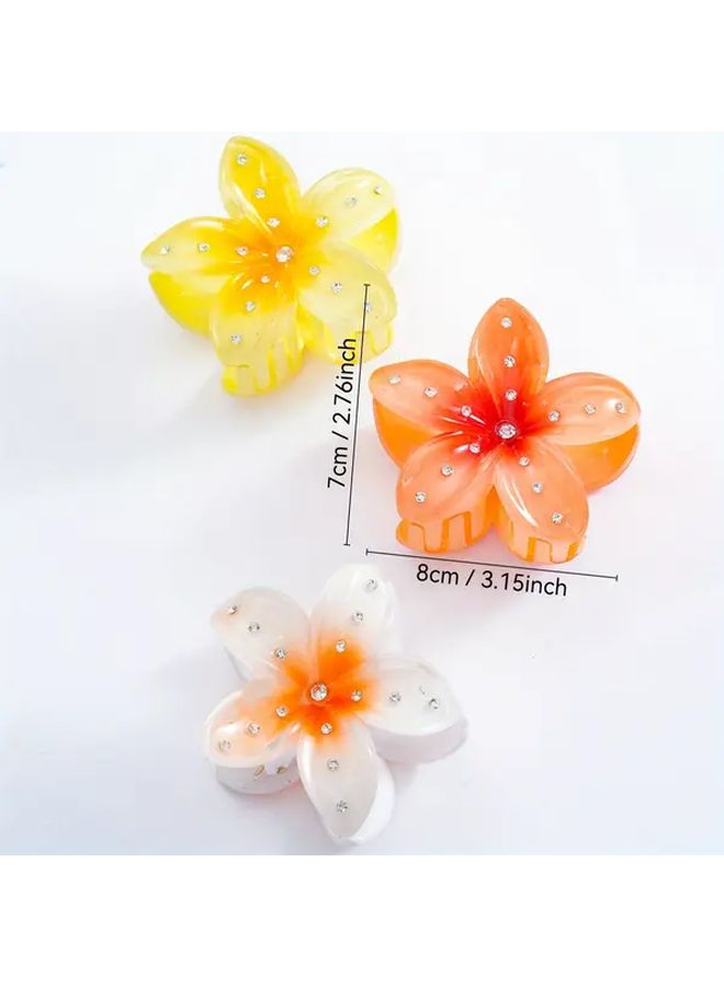 White Orange Yellow Rhinestone Frangipani Hair Clips Firm Grip Hair Accessories - Image 4