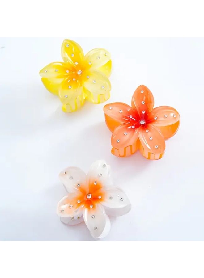 White Orange Yellow Rhinestone Frangipani Hair Clips Firm Grip Hair Accessories - Image 1