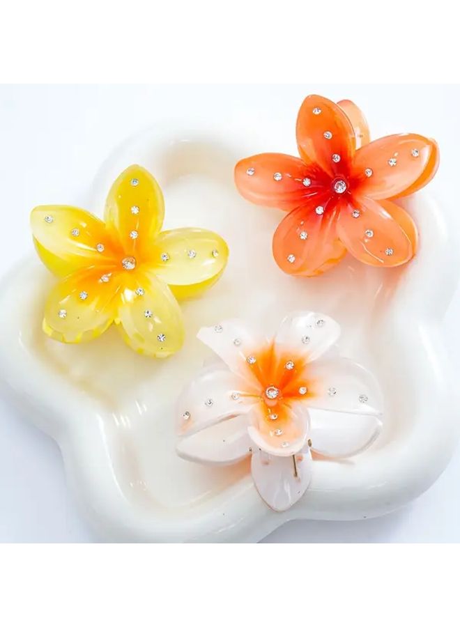 White Orange Yellow Rhinestone Frangipani Hair Clips Firm Grip Hair Accessories - Image 2