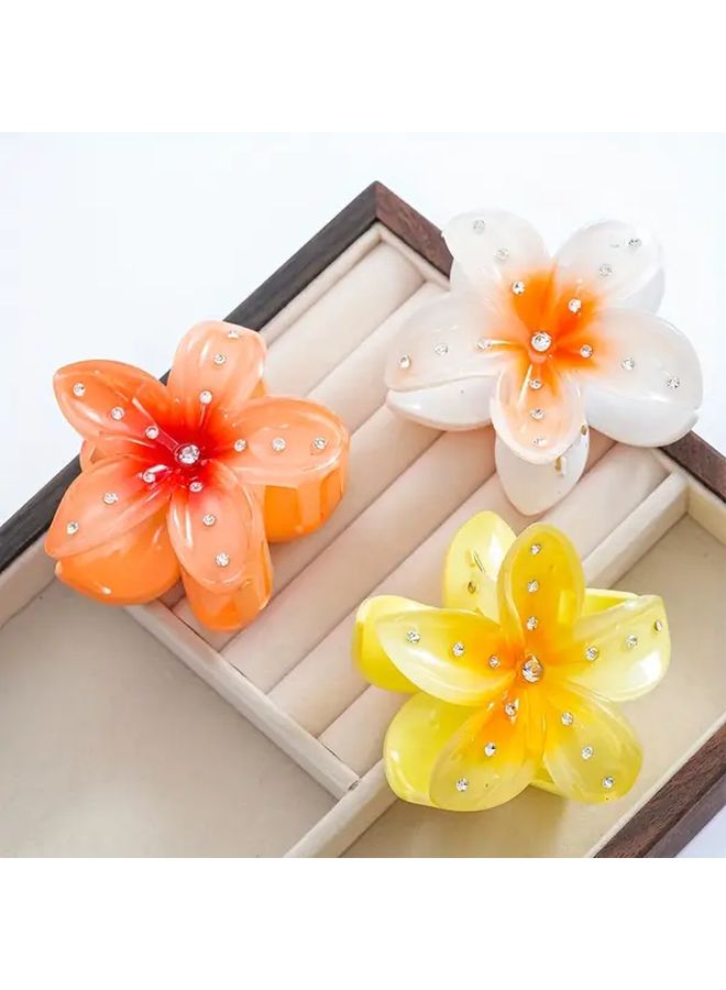 White Orange Yellow Rhinestone Frangipani Hair Clips Firm Grip Hair Accessories - Image 5