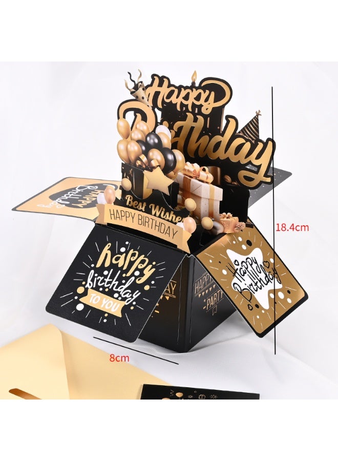 Festive 3D Pop-up Birthday Card Set: Black and Golden Design, Perfect for Him or Her - Includes 2 Cards and 1 Envelope - Image 5