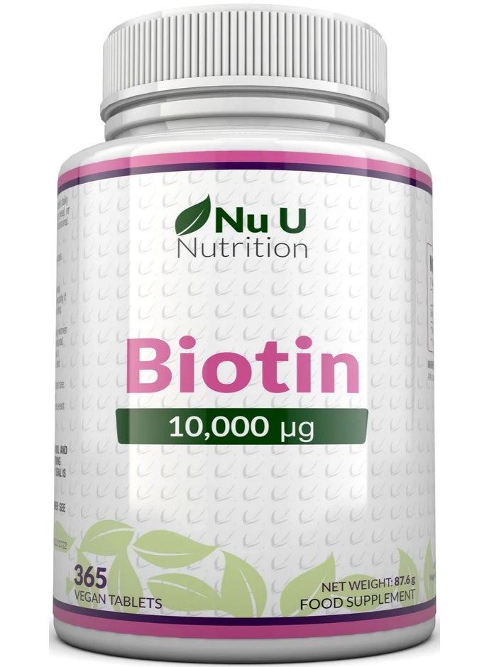 Nu U Nutrition Premium Biotin 10,000 mcg - Advanced Formula for Healthy Hair, Skin, and Nails - Supports Energy Metabolism and Nervous System Function ,365 tablets - Image 1