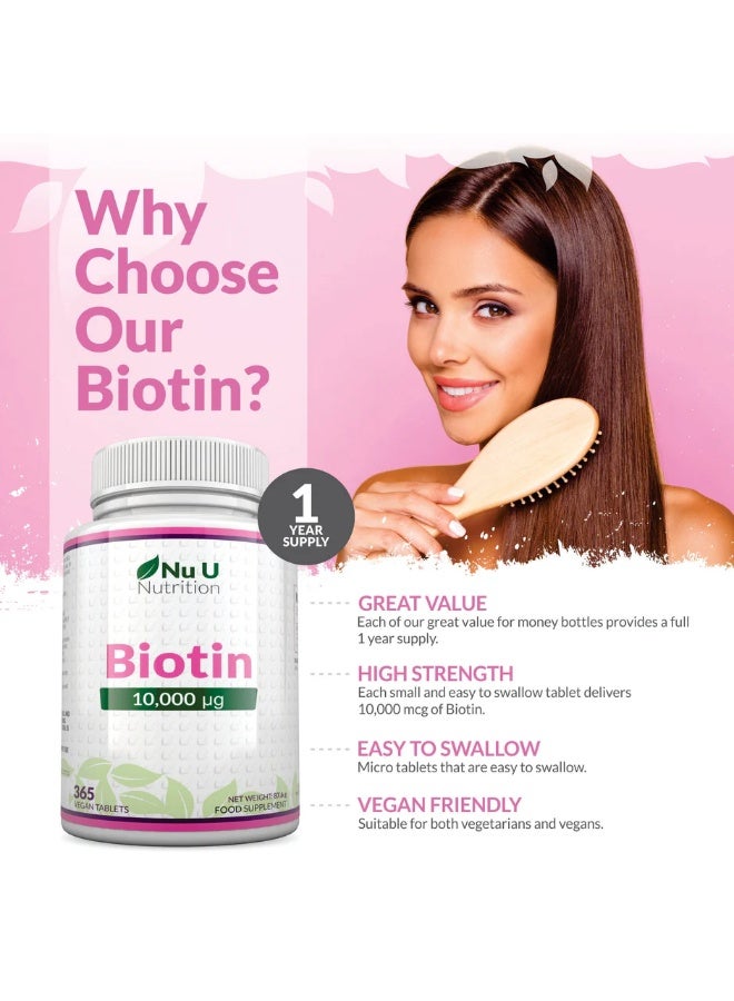 Nu U Nutrition Premium Biotin 10,000 mcg - Advanced Formula for Healthy Hair, Skin, and Nails - Supports Energy Metabolism and Nervous System Function ,365 tablets - Image 3