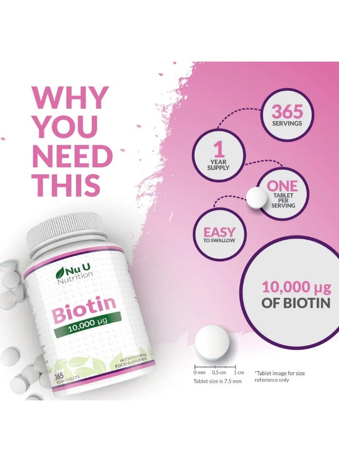 Nu U Nutrition Premium Biotin 10,000 mcg - Advanced Formula for Healthy Hair, Skin, and Nails - Supports Energy Metabolism and Nervous System Function ,365 tablets - Image 4