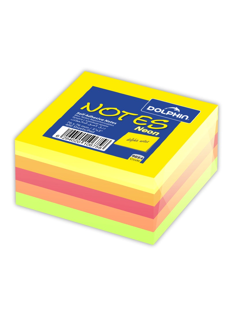 Dolphin Sticky Notes 3 × 3 Inch, 400 Sheets, Multi-Colour Neon, Easy Peel & Stick for Office, School & Home - Image 2