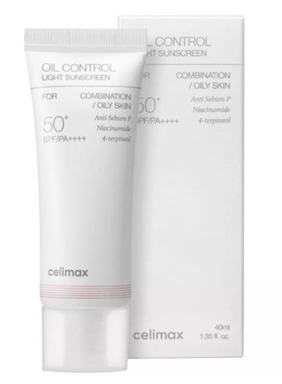 celimax Oil Control Light Sunscreen SPF50+ PA++++ 40ml, Korean Face Sunscreen, Lightweight, Sebum Control, Fragrance