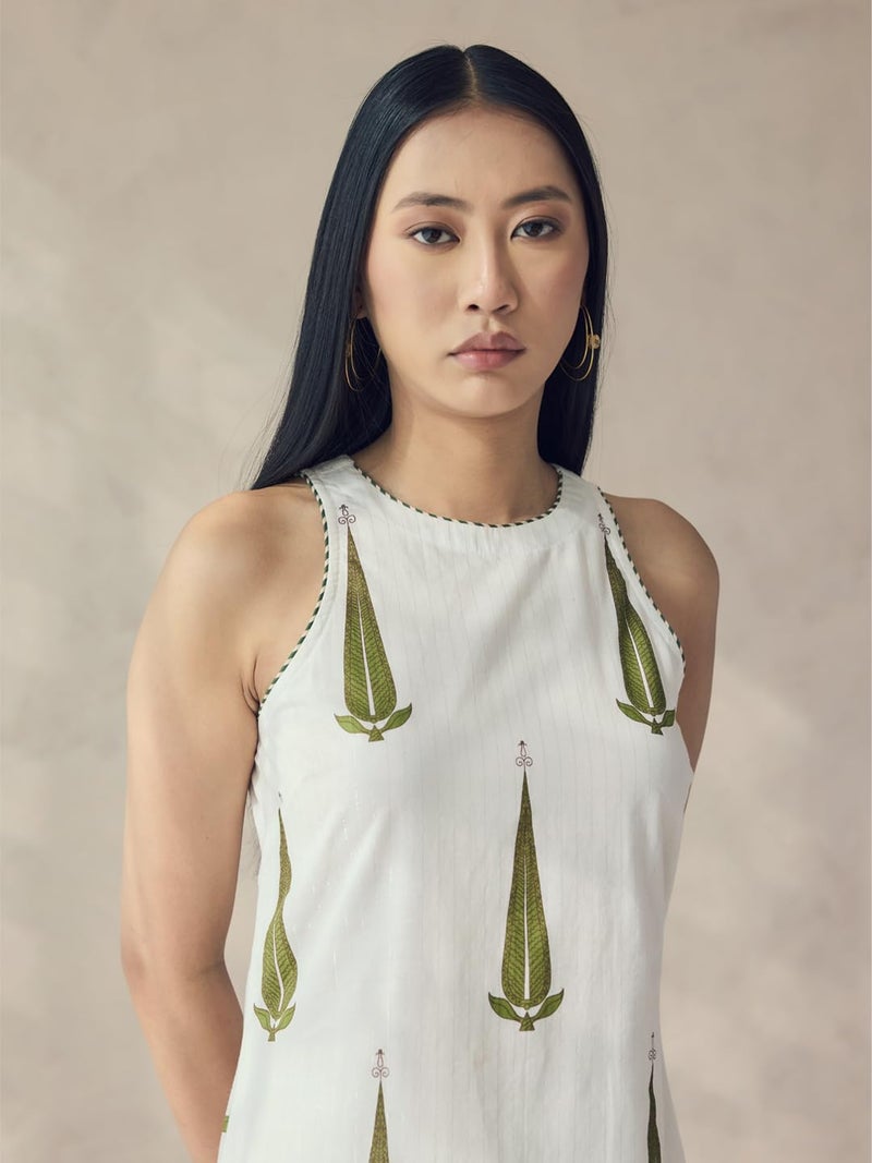 FIORRA Women's Off-White Printed Cotton Sleeveless Kurta Set SET0203 - Image 5