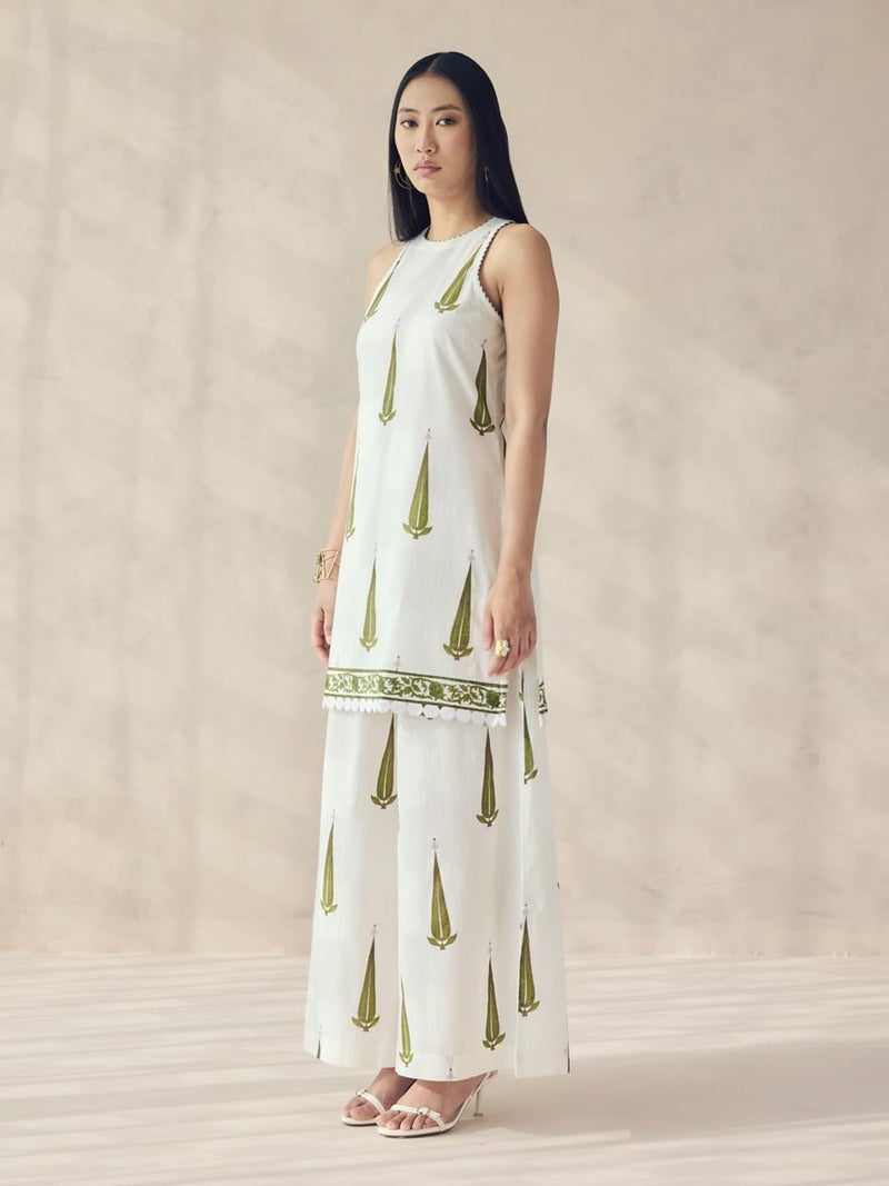 FIORRA Women's Off-White Printed Cotton Sleeveless Kurta Set SET0203 - Image 3