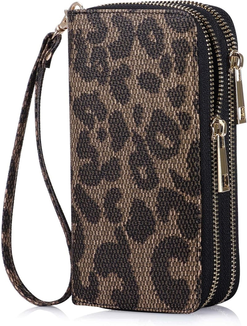 HAWEE Cellphone Wallet for Women Dual Zipper Long Purse with Removable Wristlet - Image 1