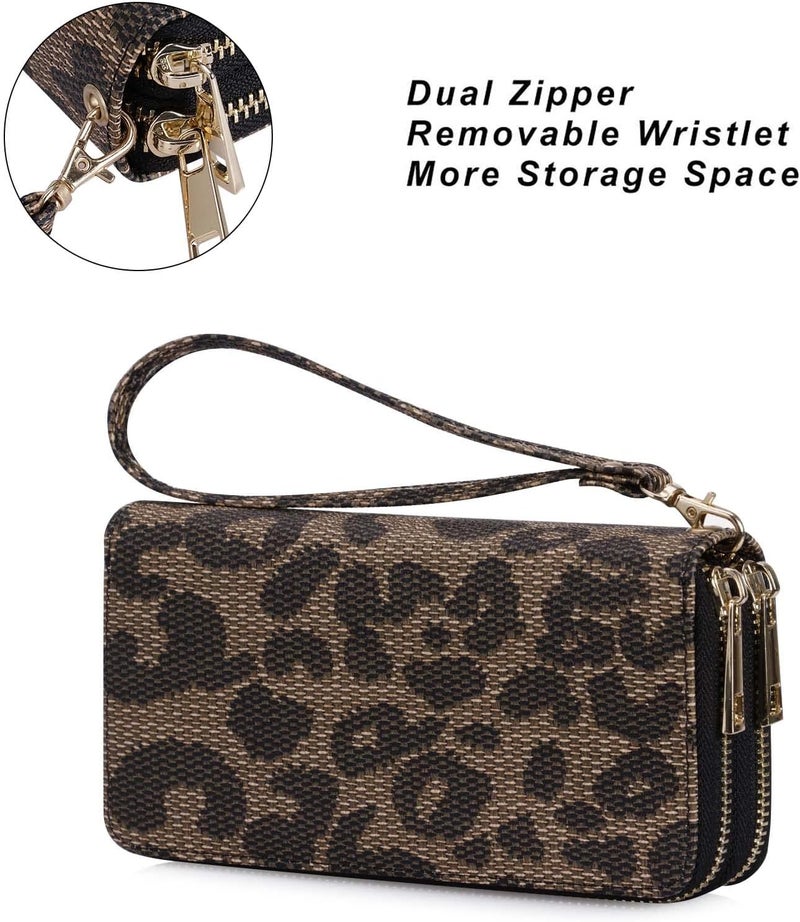 HAWEE Cellphone Wallet for Women Dual Zipper Long Purse with Removable Wristlet - Image 4