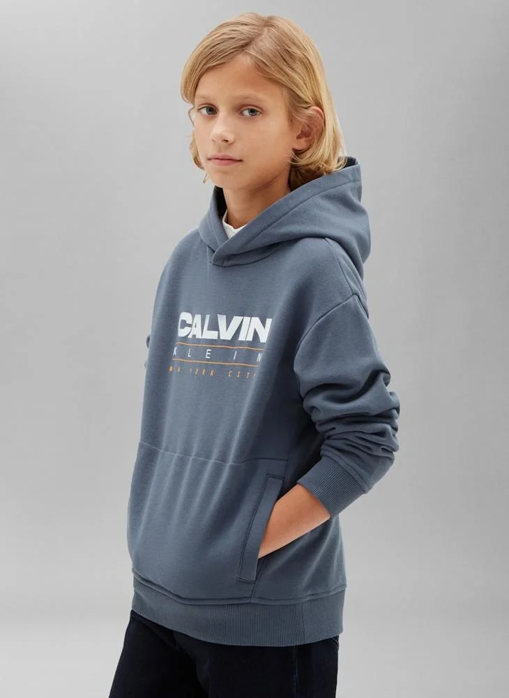 Calvin Klein Jeans Nightshadow Blue Logo Graphic Pocket Hoody for Men | Best Price UAE